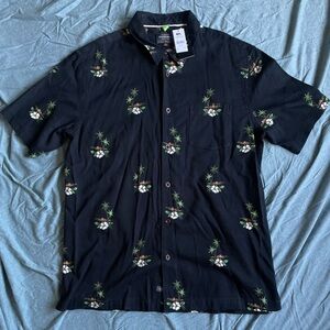 QUIKSILVER WATERMAN S/S Button Down Amazed Palm Dusk Black Large L Summer Beach